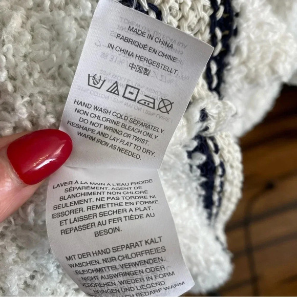 Madewell Striped Bouclé Cardigan Long Cardigan Crochet Detail Cozy Sweater Sz L - Picture 9 of 10